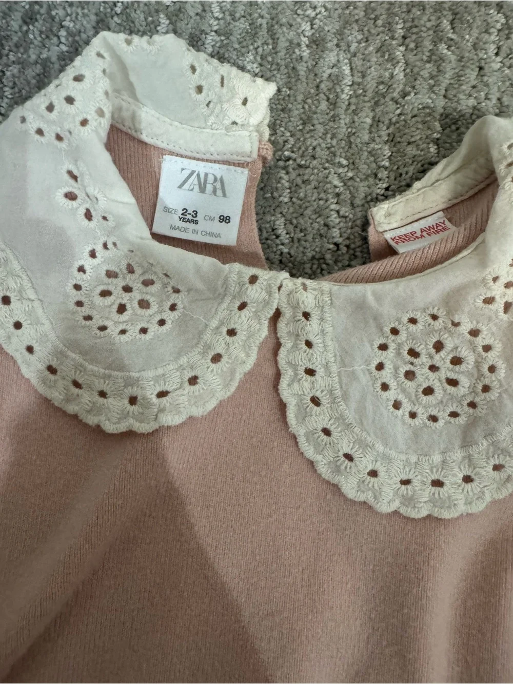 Zara Soft Pink Ribbed Knit Sweater and Leggings Set with Lace Collar
